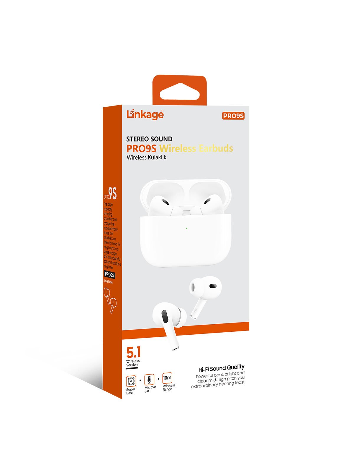 Linkage PRO9S Kablosuz Bluetooth Kulaklık | Hi-Fi Stereo Ses | 5.1 Sürüm | CVC 8.0 Mikrofon | 200mAh Şarj Kutusu